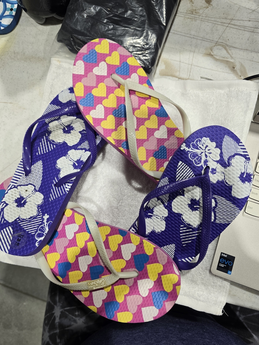 Hawaiian And Hearts Flip Flops.  Women's Sandals